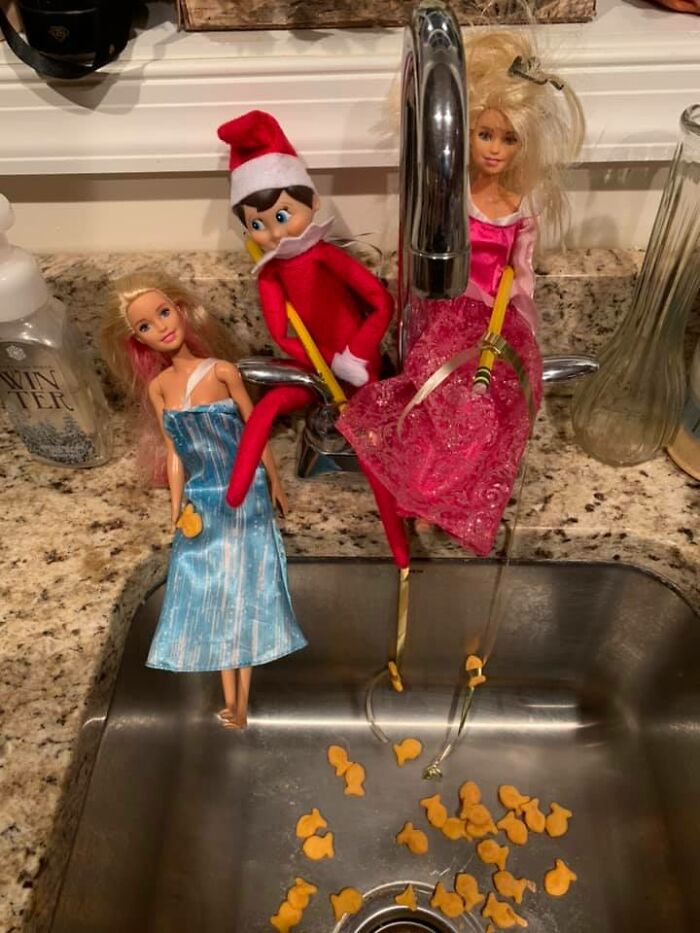 Elf-Barbie Fishing Scene Was Super Cute... Until Barbie's Dress Slipped And Made The Elf Look Like A Creep