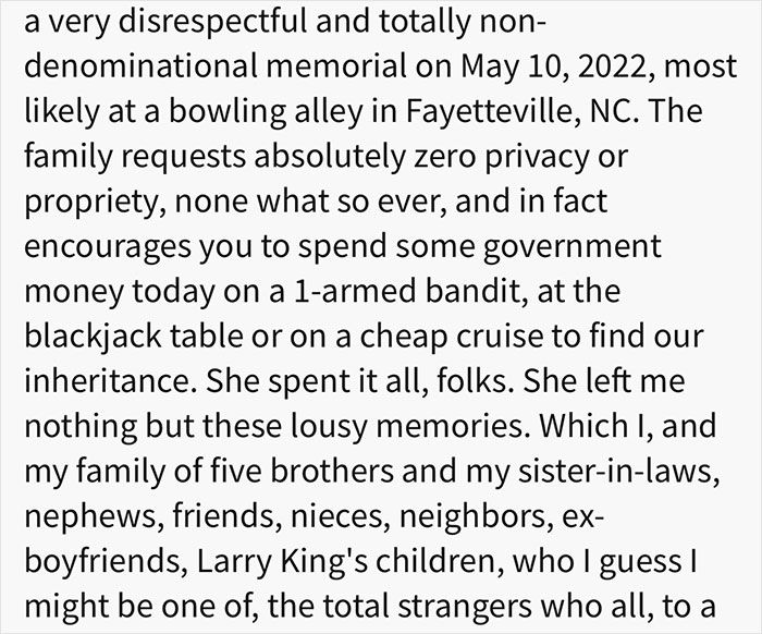 People Are Cracking Up Over This Hilariously Savage Obituary Gay Son Wrote For His Mother People Are Cracking Up Over This Hilariously Savage Obituary Gay Son Wrote For His Mother