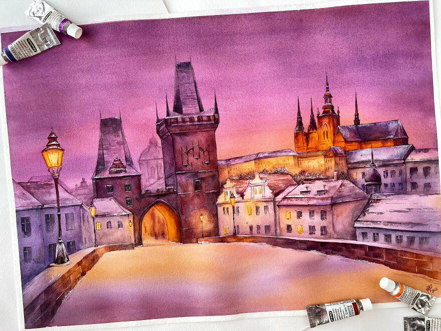 I Create 12 Watercolor Landscapes With Castles Within A Year