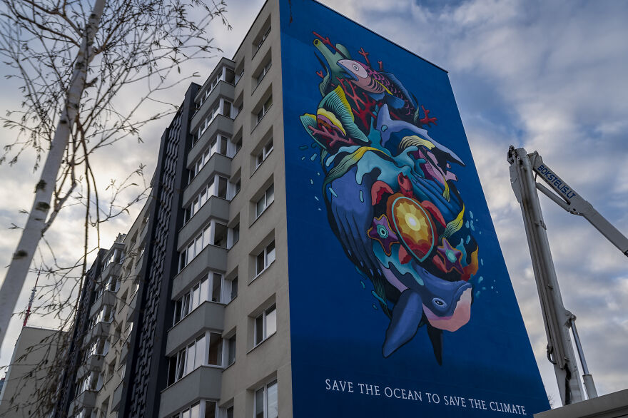 Spanish Artists Boa Mistura Create Massive "Save The Ocean To Save The Climate" Mural In Vilnius, Lithuania