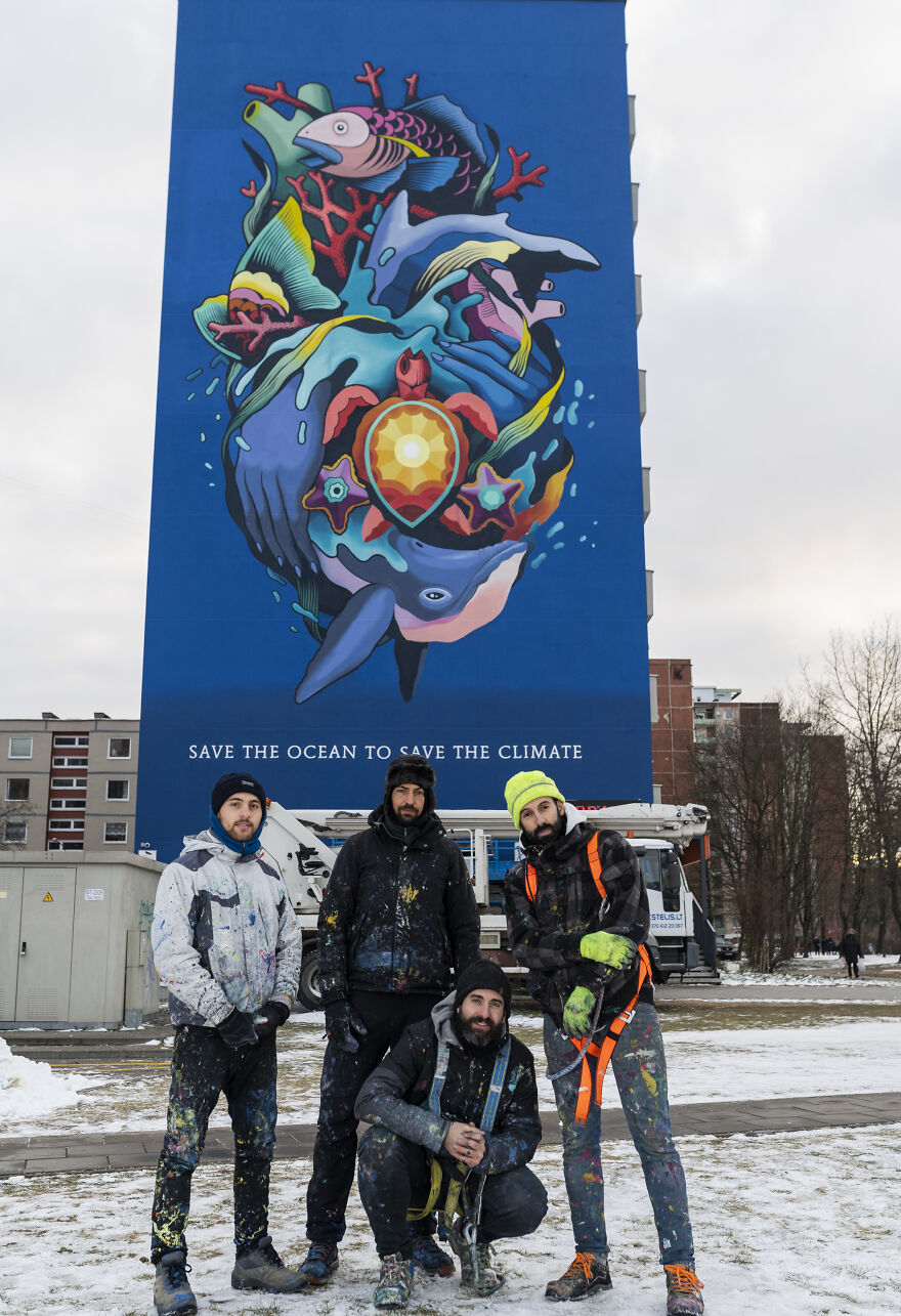 Spanish Artists Boa Mistura Create Massive "Save The Ocean To Save The Climate" Mural In Vilnius, Lithuania