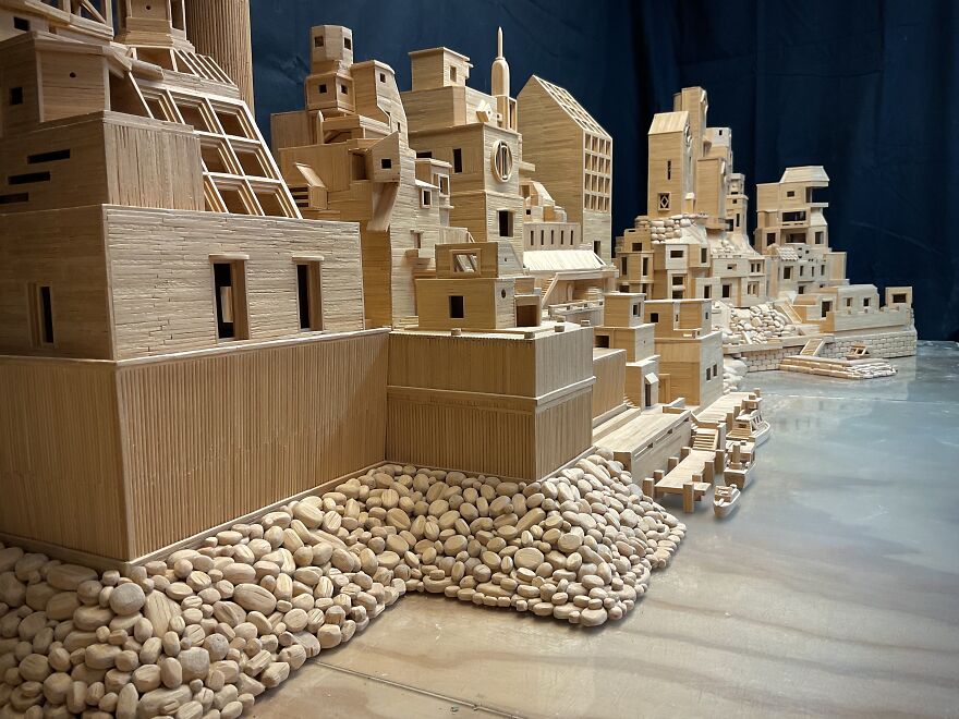 I Glued 425,000 Toothpicks Together To Create A Tiny Metropolis