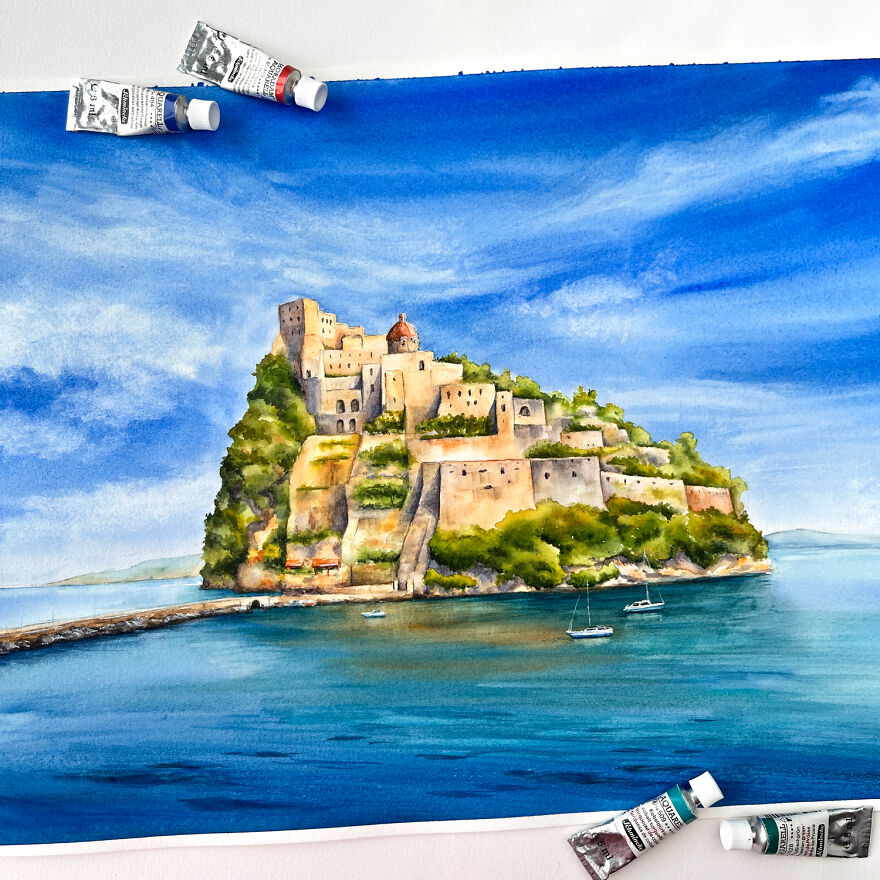 I Create 12 Watercolor Landscapes With Castles Within A Year