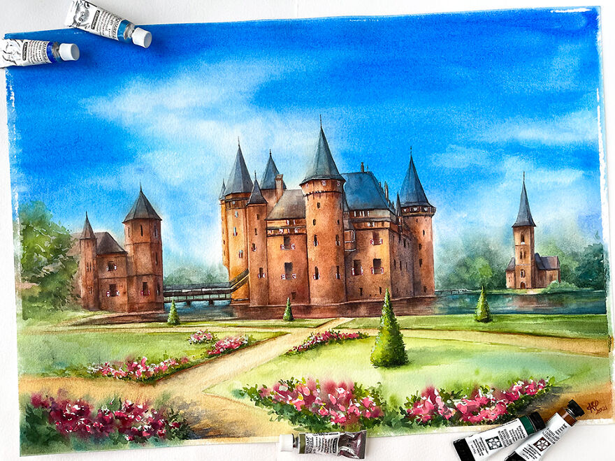 I Create 12 Watercolor Landscapes With Castles Within A Year