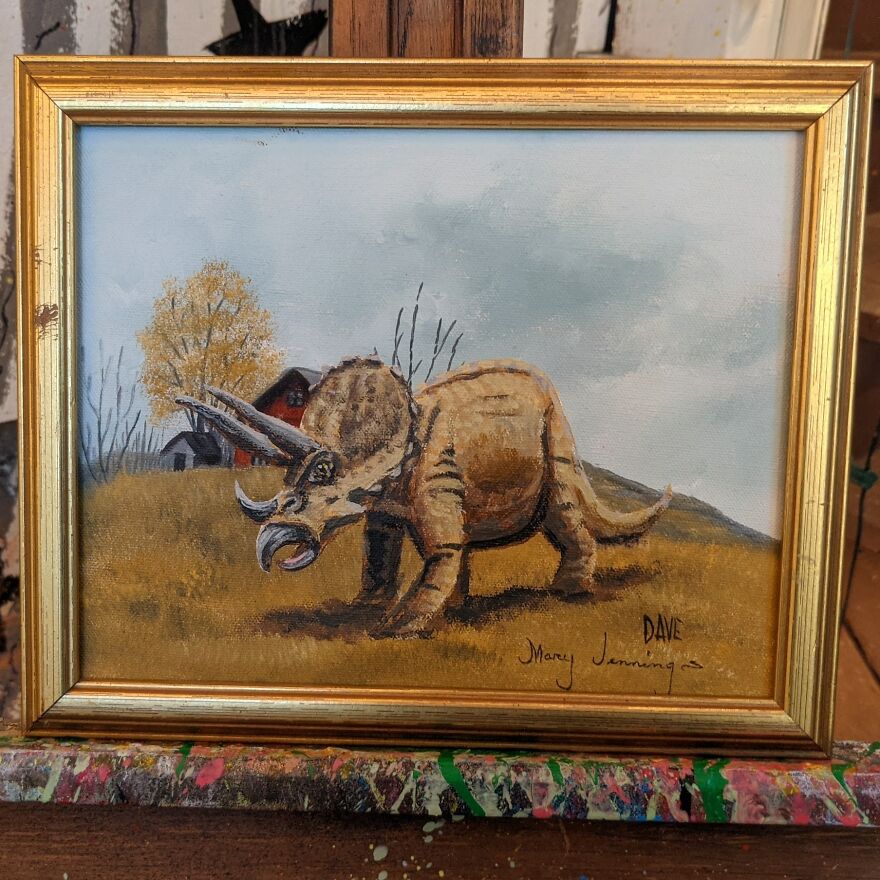 I Added Dinosaurs To Thrifted Paintings.
