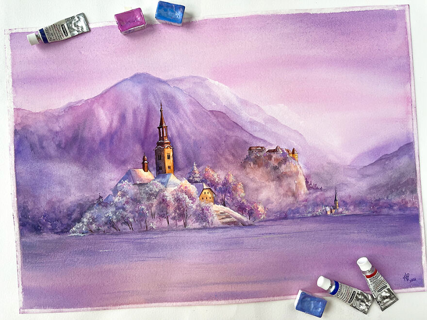 I Create 12 Watercolor Landscapes With Castles Within A Year