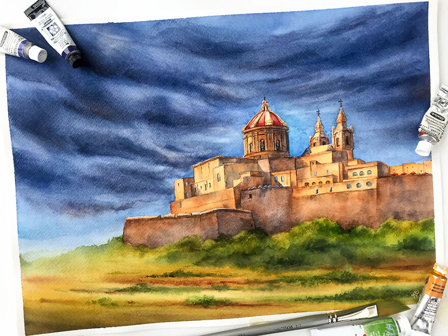 I Create 12 Watercolor Landscapes With Castles Within A Year