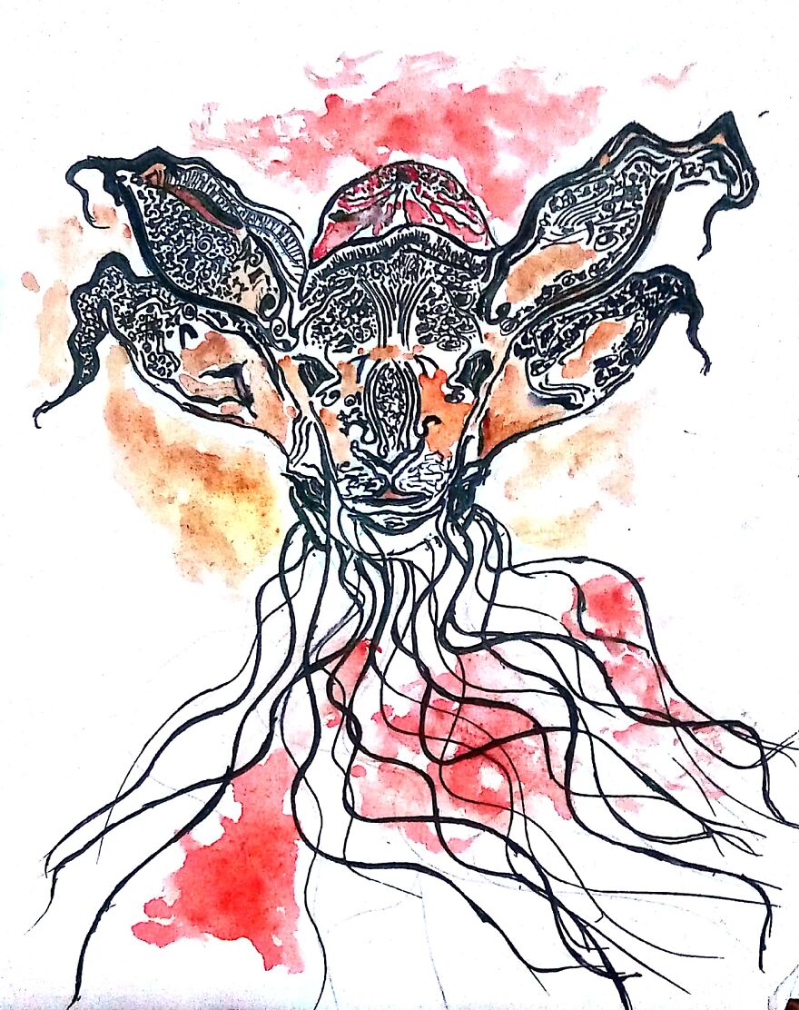 ####imaginative Play Of Terrestrial & Aquatic Life Form - Created Through Water Colour & Black Pen