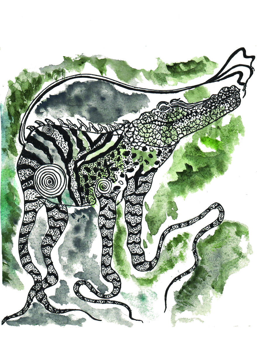 ####imaginative Play Of Terrestrial & Aquatic Life Form - Created Through Water Colour & Black Pen