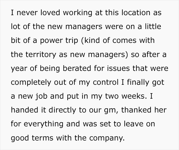 Employee quits job, a few weeks later a new Hotshot manager joins him. 