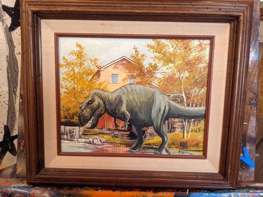 I Added Dinosaurs To Thrifted Paintings.