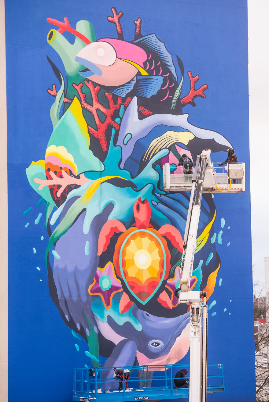 Spanish Artists Boa Mistura Create Massive "Save The Ocean To Save The Climate" Mural In Vilnius, Lithuania