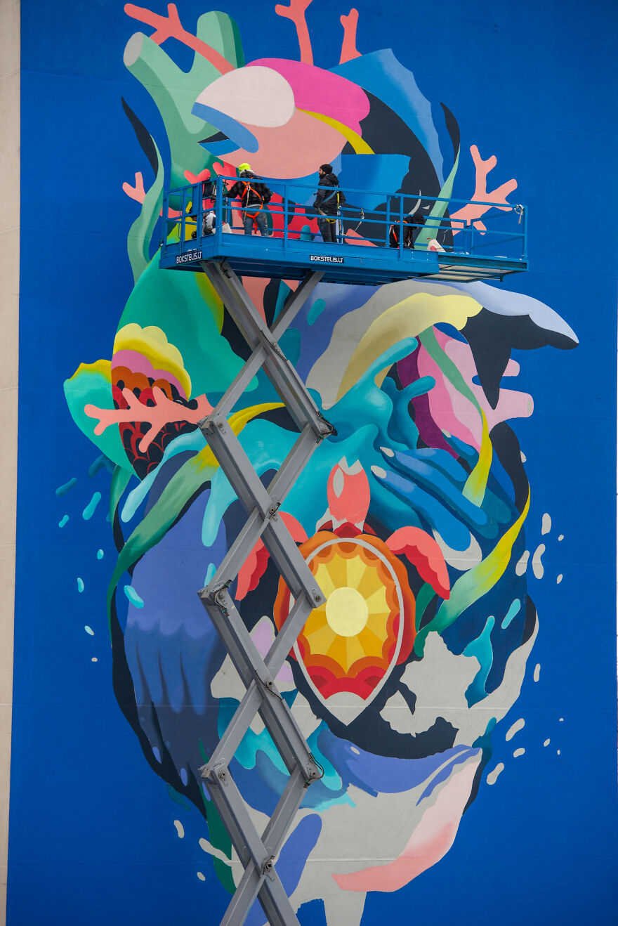 Spanish Artists Boa Mistura Create Massive "Save The Ocean To Save The Climate" Mural In Vilnius, Lithuania