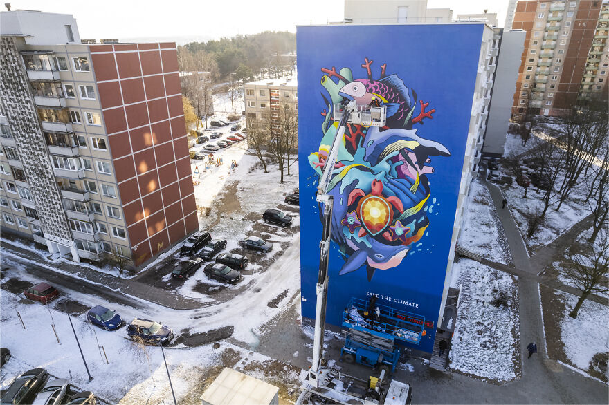 Spanish Artists Boa Mistura Create Massive "Save The Ocean To Save The Climate" Mural In Vilnius, Lithuania
