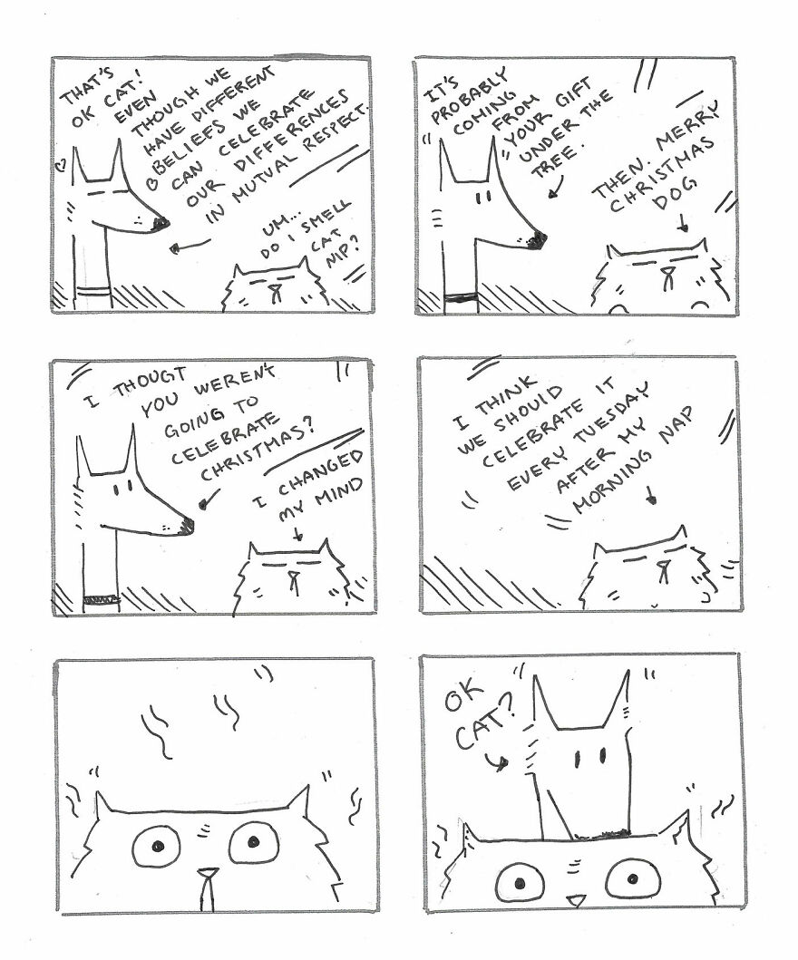I Created A Festive Holiday Story About A Cat And Dog Trying To Get Along On Christmas