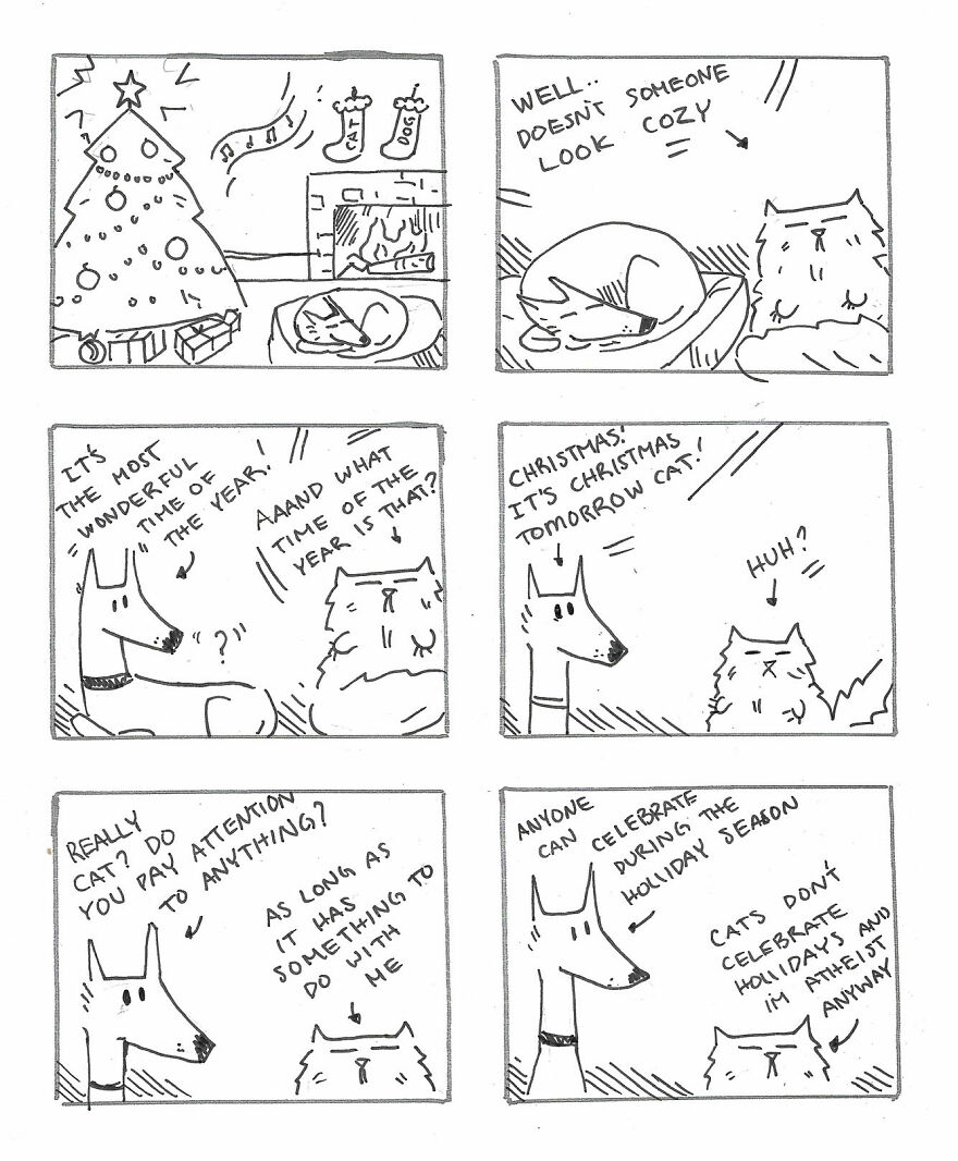I Created A Festive Holiday Story About A Cat And Dog Trying To Get Along On Christmas