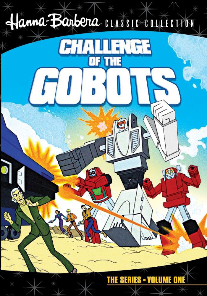 Cover art of Challenge of the Gobots featuring robots and humans in an action scene from best 80s cartoons collection.