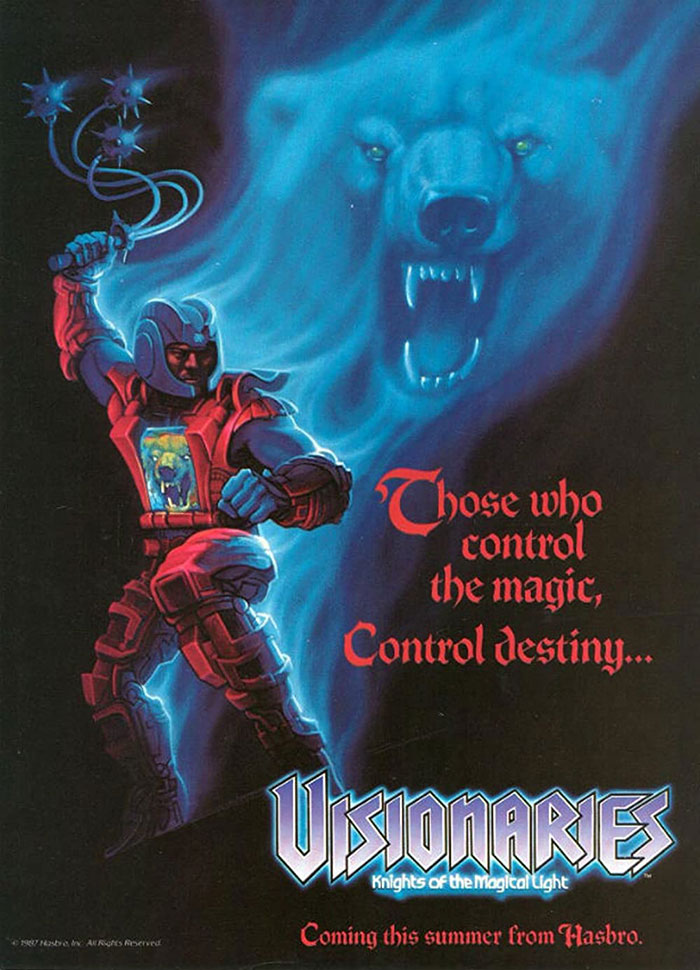 Visionaries animated character conjuring magical blue bear spirit from 80s cartoons featuring fantasy and adventure themes.