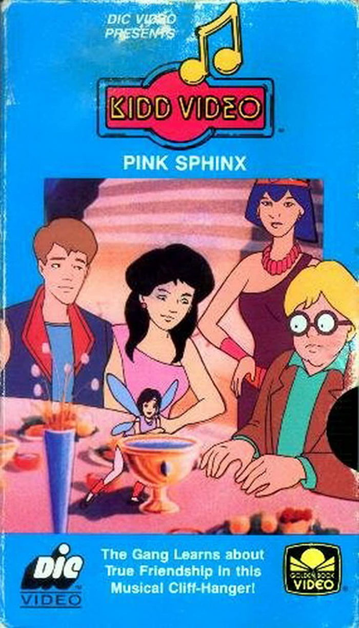 Cover art of Pink Sphinx cartoon with characters around a table, representing best 80s cartoons and nostalgic animation.