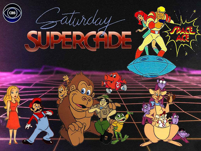 Characters from classic 80s cartoons featured in Saturday Supercade including video game and animated heroes.