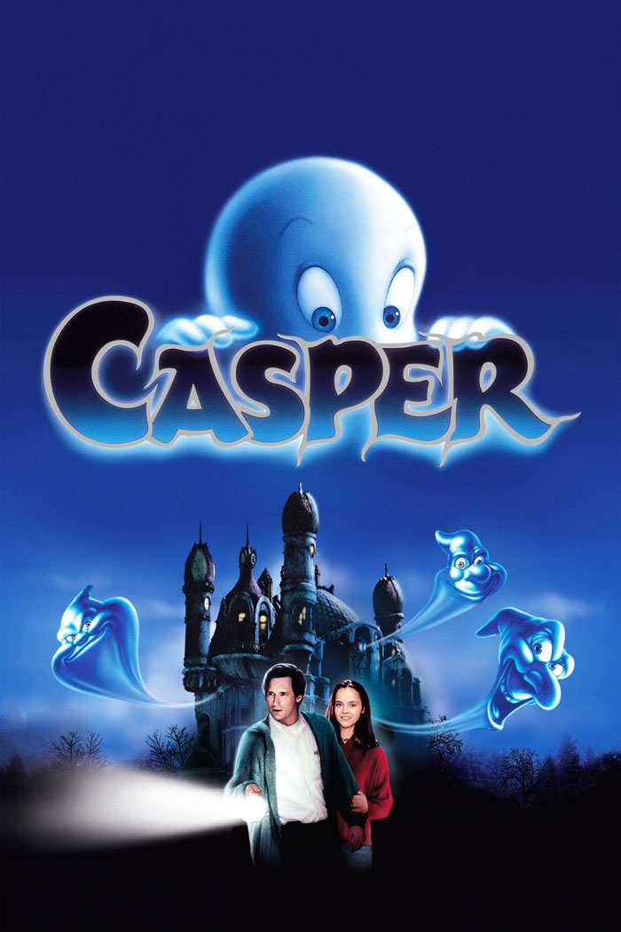 Casper movie poster with ghosts and a haunted mansion, representing iconic '90s kids movies.