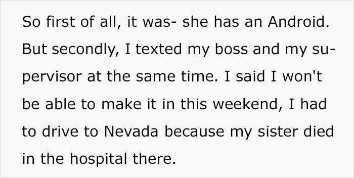 Woman Informs Her Boss That Her Sister Is Dying And She Won't Come To Work, She Responds With Passive-Aggressive Messages Woman Informs Her Boss That Her Sister Is Dying And She Won't Come To Work, She Responds With Passive-Aggressive Messages