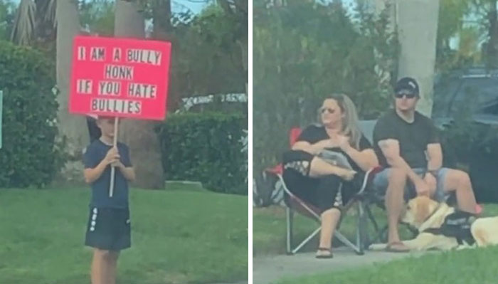 Parents Spark Debate After Making Their Son Stand Outdoors With A Sign ‘I Am A Bully’ As A Punishment
