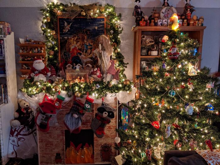 My Tree And Faux Fireplace (It's The Back Of My Daughter's Toy Kitchen)