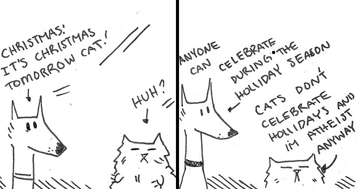 I Created A Festive Holiday Story About A Cat And Dog Trying To Get Along On Christmas