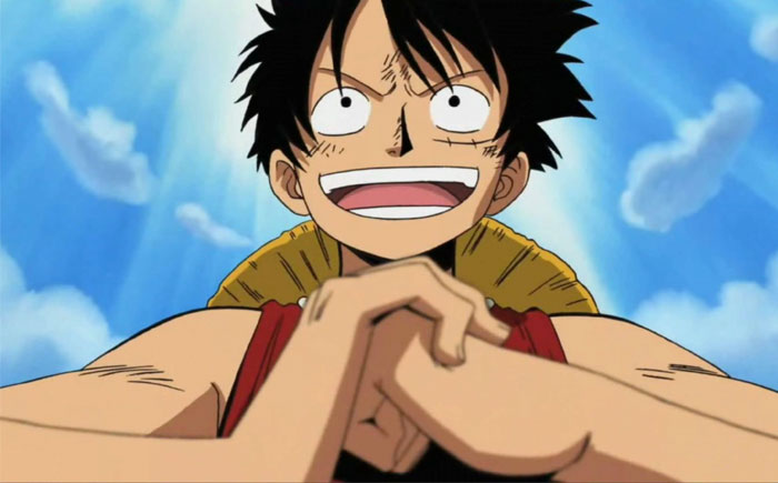Monkey D. Luffy with hat on his neck 