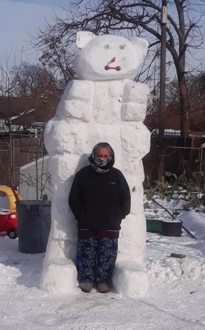 Snowed So Much In Texas We Were Able To Make A Giant Snowman. Abuelita For Scale