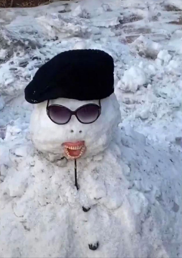A Kid Took His Grandma's Dentures To Build The Snowman