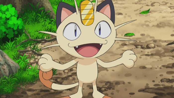 Cute animated character with a coin on its head, standing in a forest path, smiling with open arms.