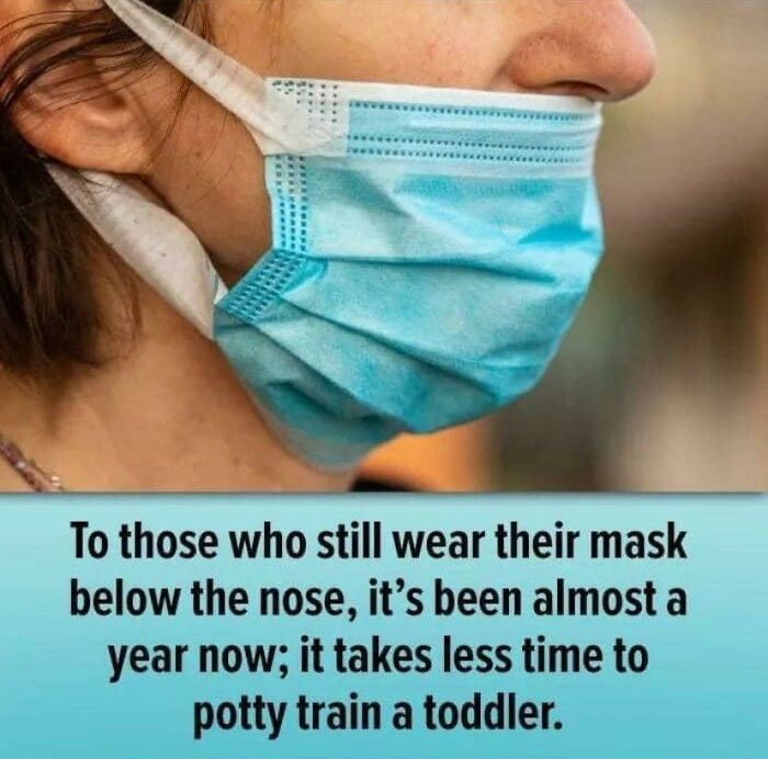 People Still Wearing A Mask Below Their Nose Have Less Brain Cells Than A Baby