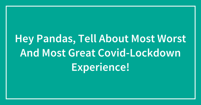 Hey Pandas, Tell About Most Worst And Most Great Covid-Lockdown Experience!