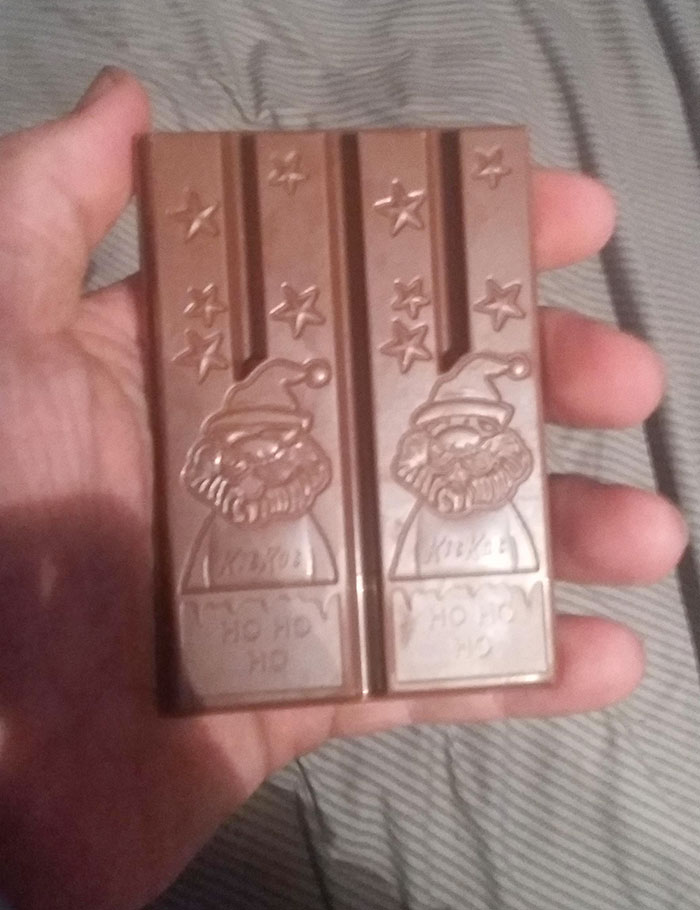 These Christmas Kit Kats. The Design Doesn't Let You Break Them, I Had To Eat Them Like A Neanderthal
