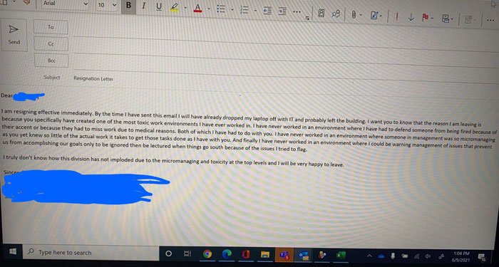 I Got The Offer To My Dream Job And Sent This Resignation Letter To My Division President And CC’d HR When I Quit On The Spot