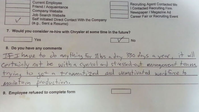 Cleaning My Office, Ran Across This Exit Survey I Took When I Quit A 6 Figure Job