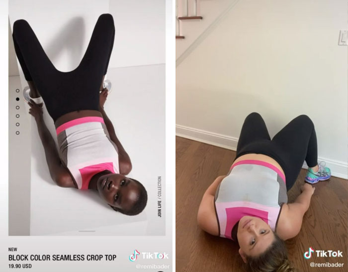 Woman recreating poses of Zara models to highlight their oddity. Woman recreating poses of Zara models to highlight their oddity.
