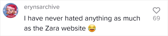 Screenshot of a comment criticizing the Zara website with a smiling emoji. Screenshot of a comment criticizing the Zara website with a smiling emoji.