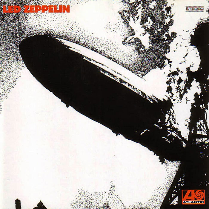 Iconic rock album cover featuring a zeppelin in black and white, symbolizing one of the greatest album covers ever.