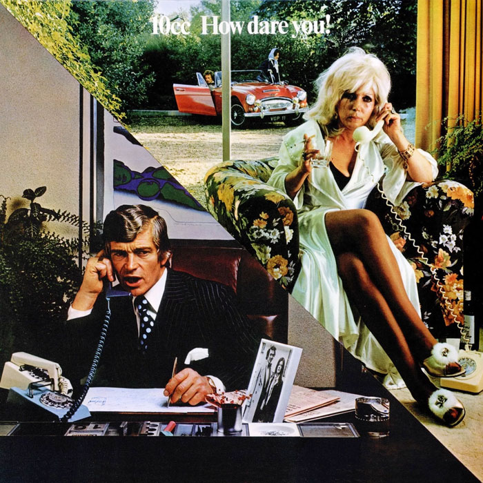 Album cover art featuring a man and woman on phones, with a garden and red car in the background.
