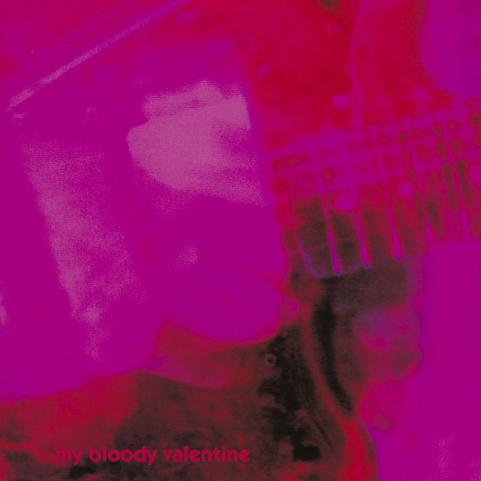 Abstract pink and red album cover with a blurry guitar, highlighting one of the greatest album covers ever.