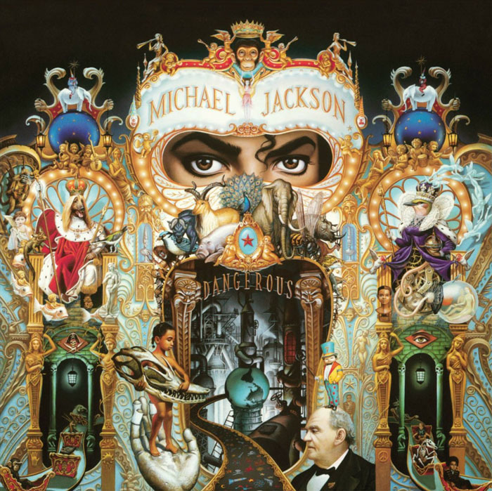 Intricate and colorful album cover art with various characters, featuring prominent eyes at the center.