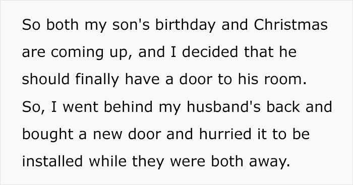 “Now He Is Refusing To Even Sleep In The Same Bed As Me”: Parents Get Into A Fight When Mom Secretly Installs A Door In Teenage Son’s Room Despite The Dad Disagreeing “Now He Is Refusing To Even Sleep In The Same Bed As Me”: Parents Get Into A Fight When Mom Secretly Installs A Door In Teenage Son’s Room Despite The Dad Disagreeing