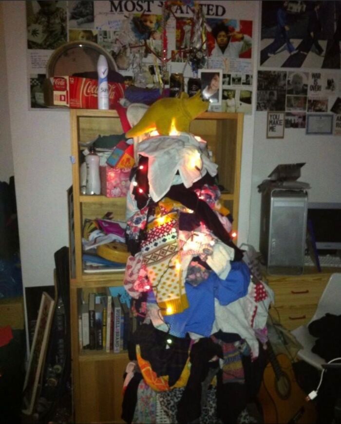 My Daughters Washing Pile Was So Tall I Said Jokingly Put Some Lights And A Fairy On It