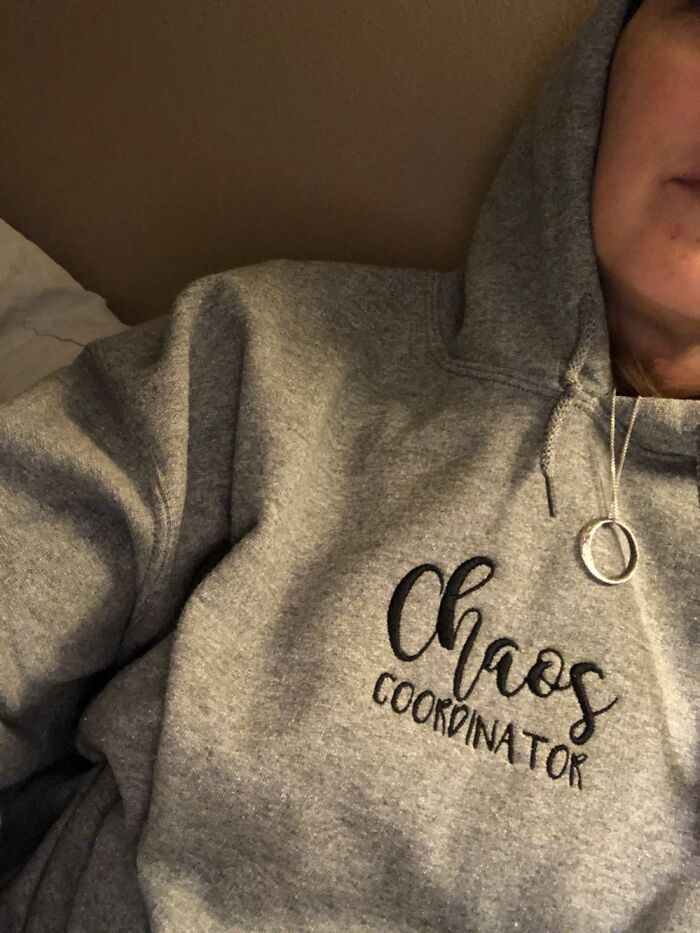 I Think Every Mom Deserves A Sweatshirt (Or Wine Glass) With The Title Chaos Coordinator On It.