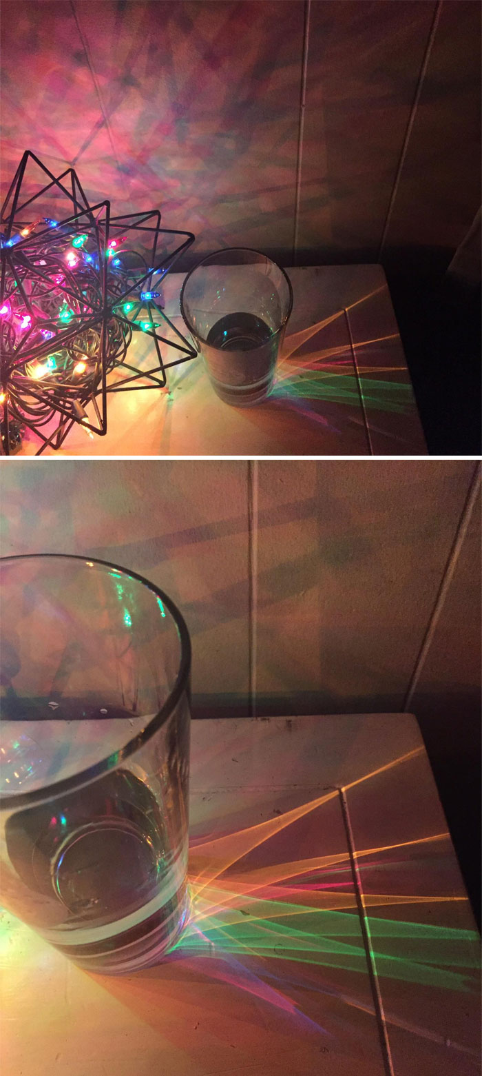 My Christmas Lights Refracting Through My Glass Of Water