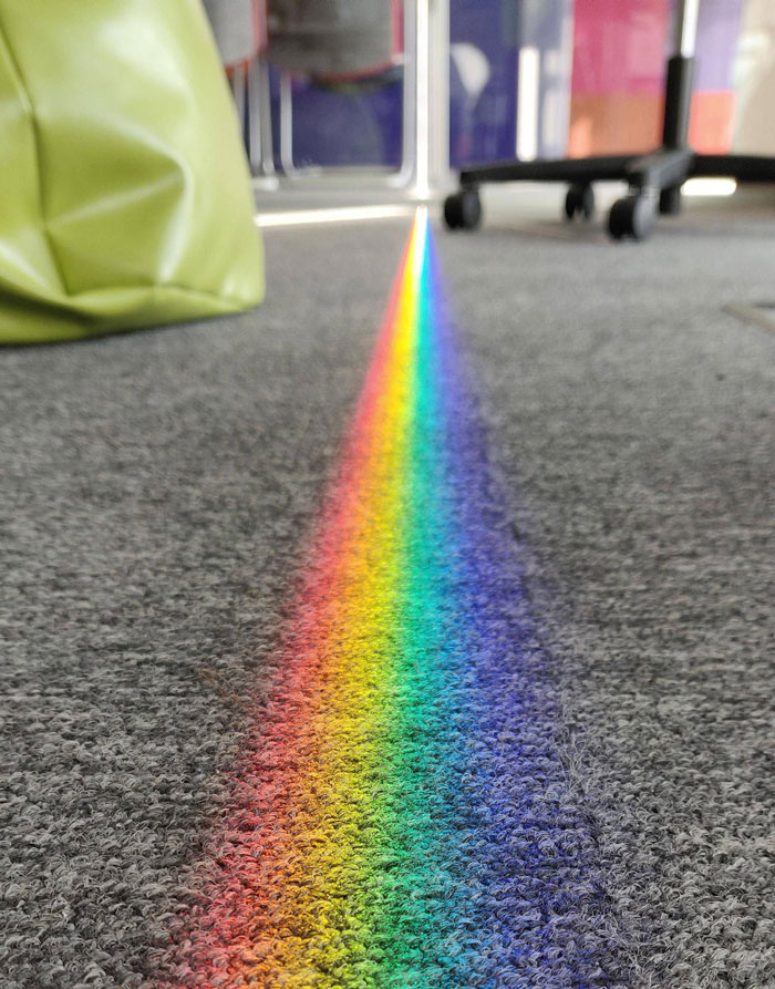 Had A Perfect Prism Rainbow Projected On Our Office Floor