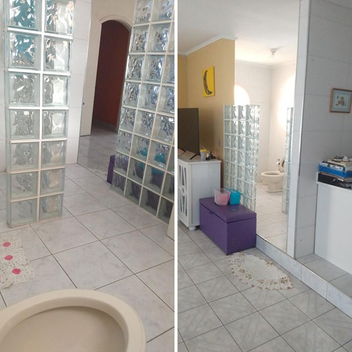 La casa de mi tío tiene un baño sin puerta, literalmente es lo primero que ves al entrar en la casa